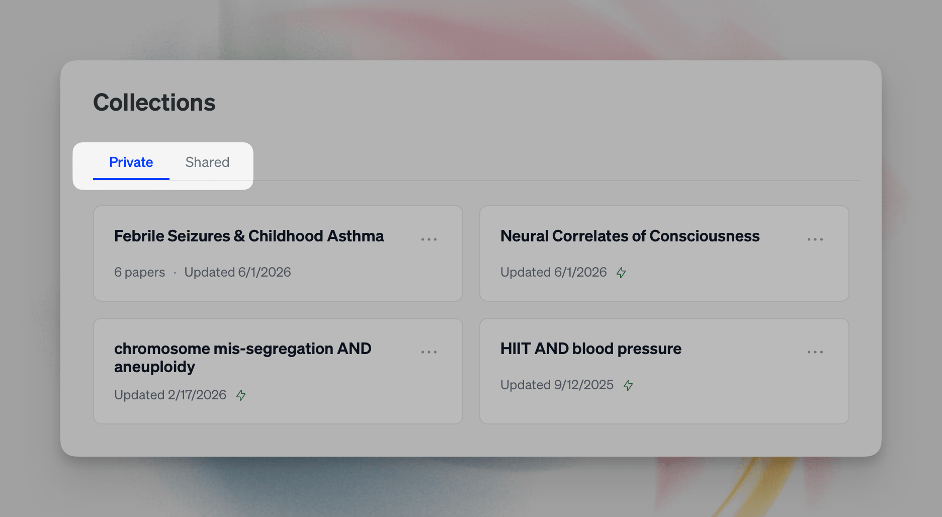 Private / Shared tabs