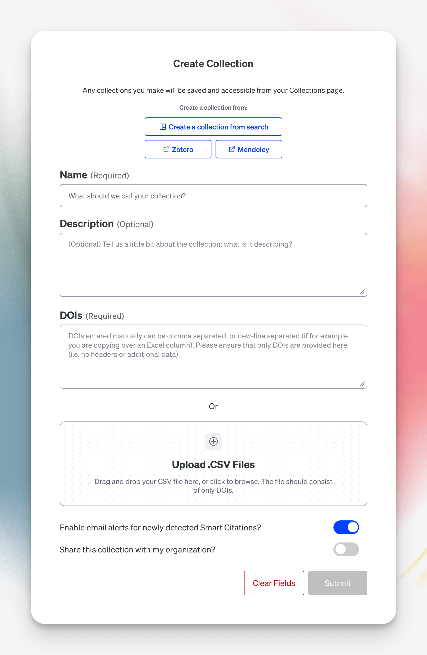 Create Collection dialog