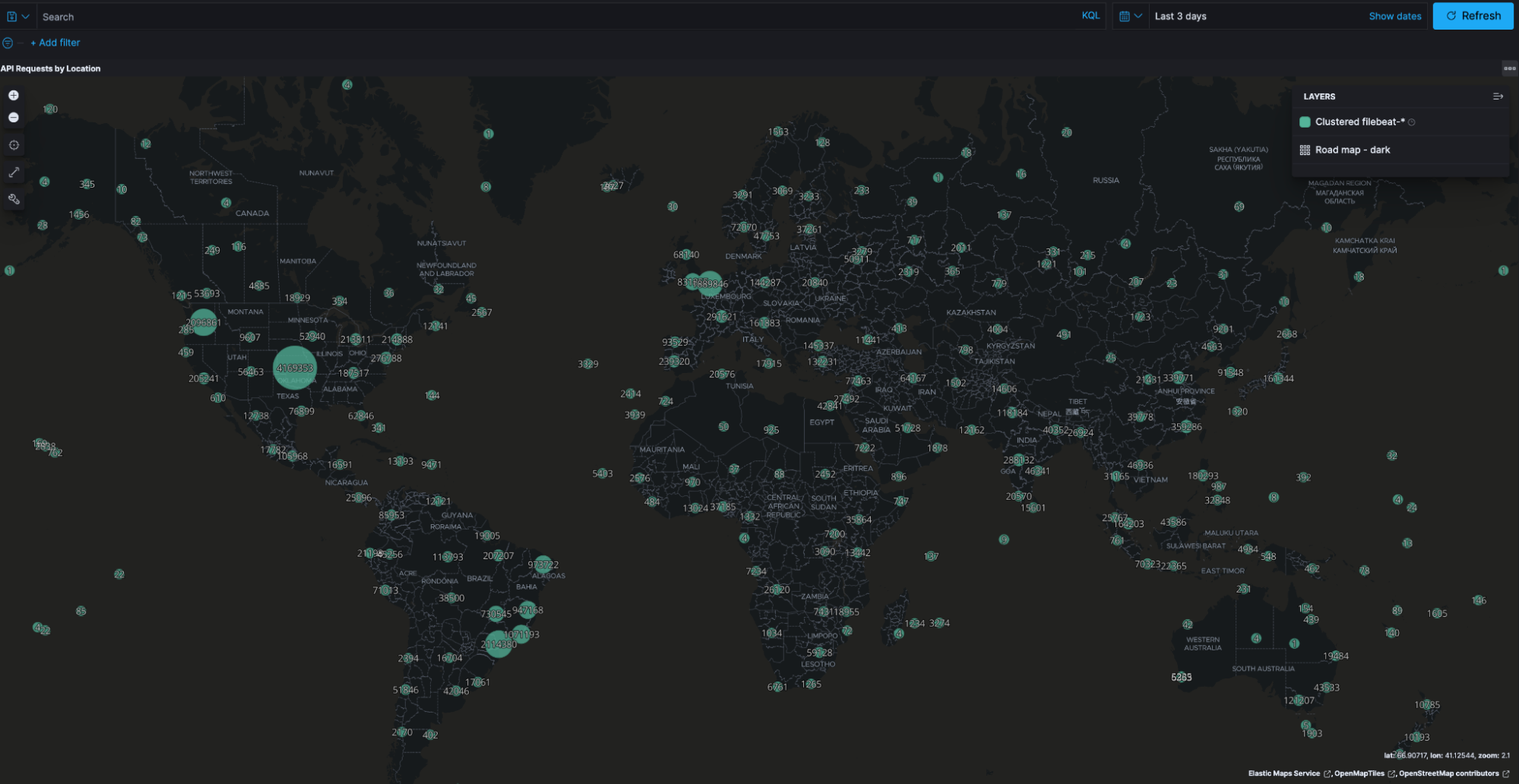 Map of API requests by location
